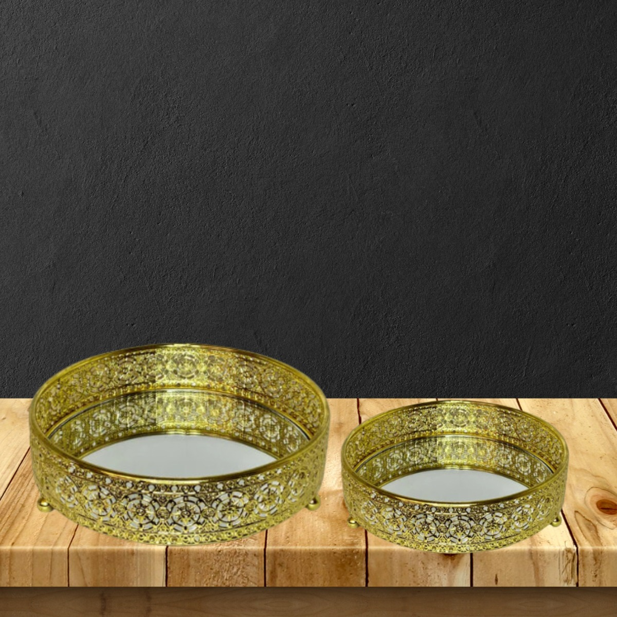 BANDEJA DECORATIVA REDONDA ELEGANTE MESA HOGAR LAU - 5