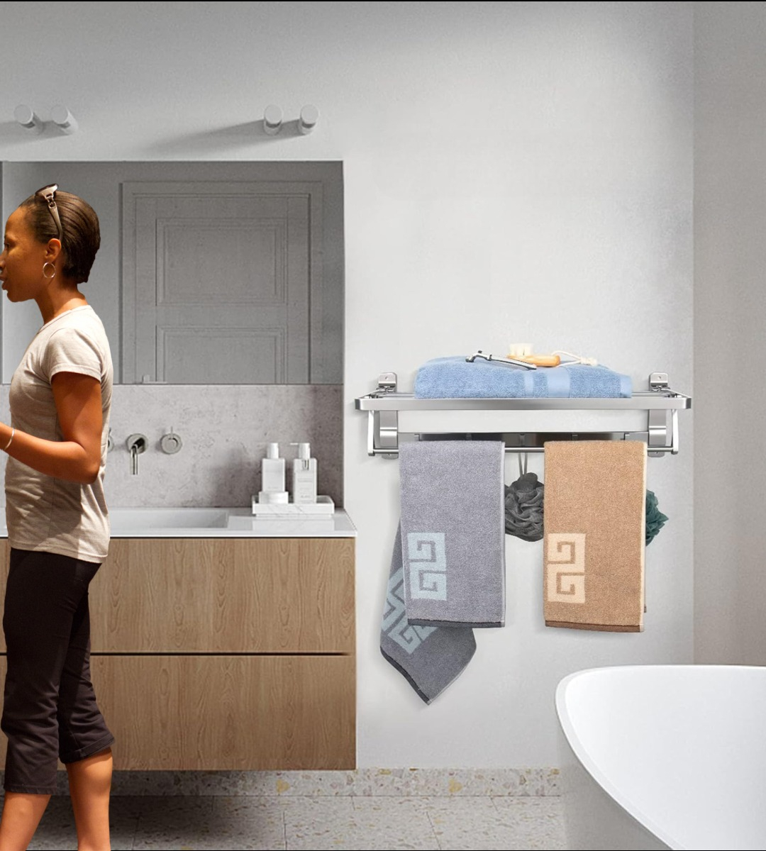 TOALLERO BAÑO BARRA MÚLTIPLE SOPORTE PLEGABLE DOBLE JHN - 5
