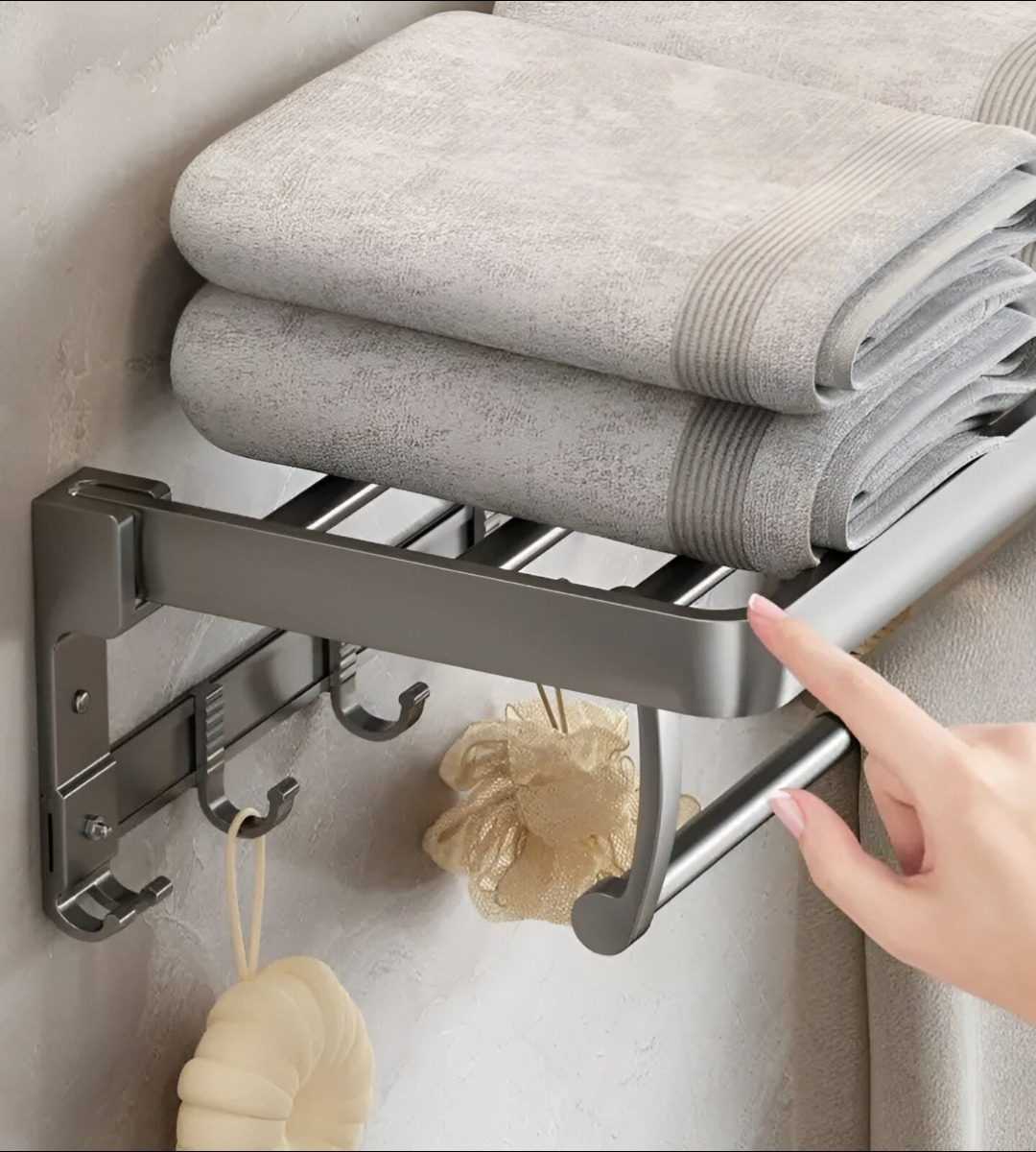 TOALLERO BAÑO BARRA MÚLTIPLE SOPORTE PLEGABLE DOBLE JHN - 8
