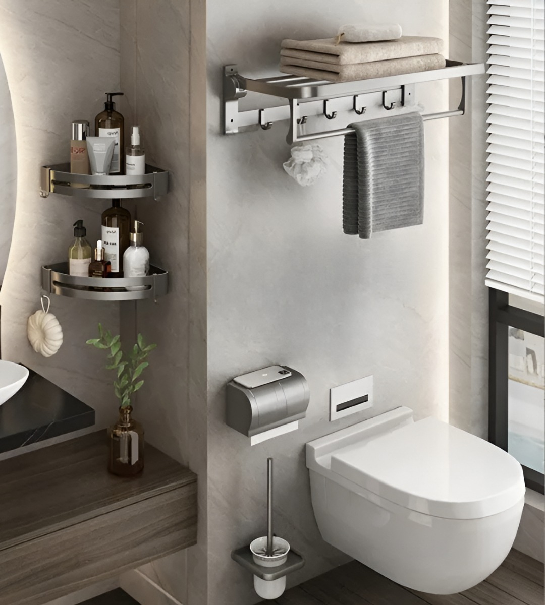 TOALLERO BAÑO BARRA MÚLTIPLE SOPORTE PLEGABLE DOBLE JHN - 9