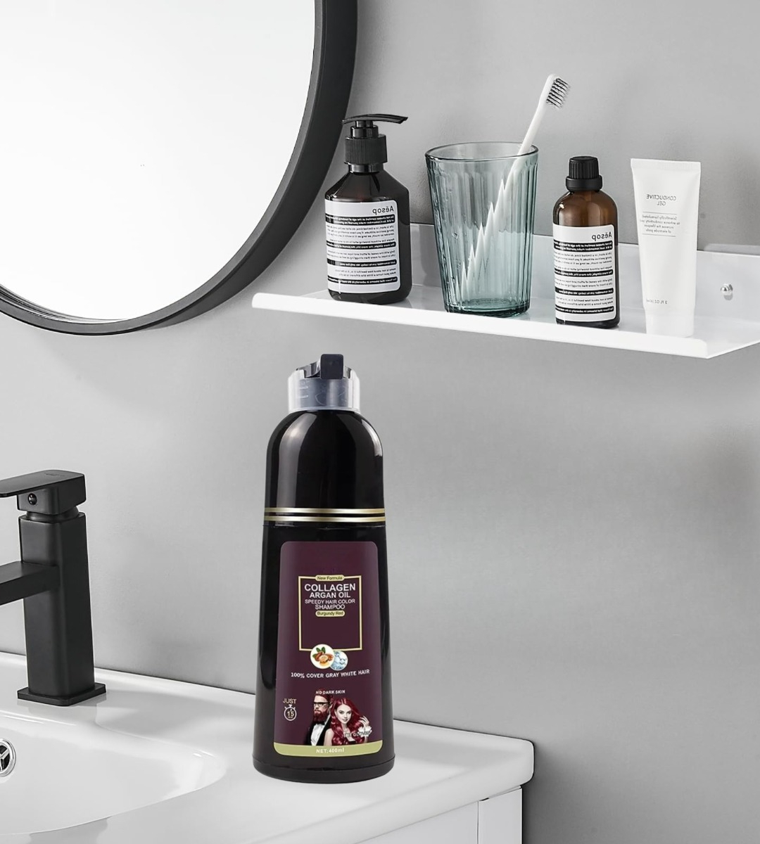 SHAMPOO TINTE ROJO CUBRE CANAS SUAVIZA REPARA CABELLO JHN - 2