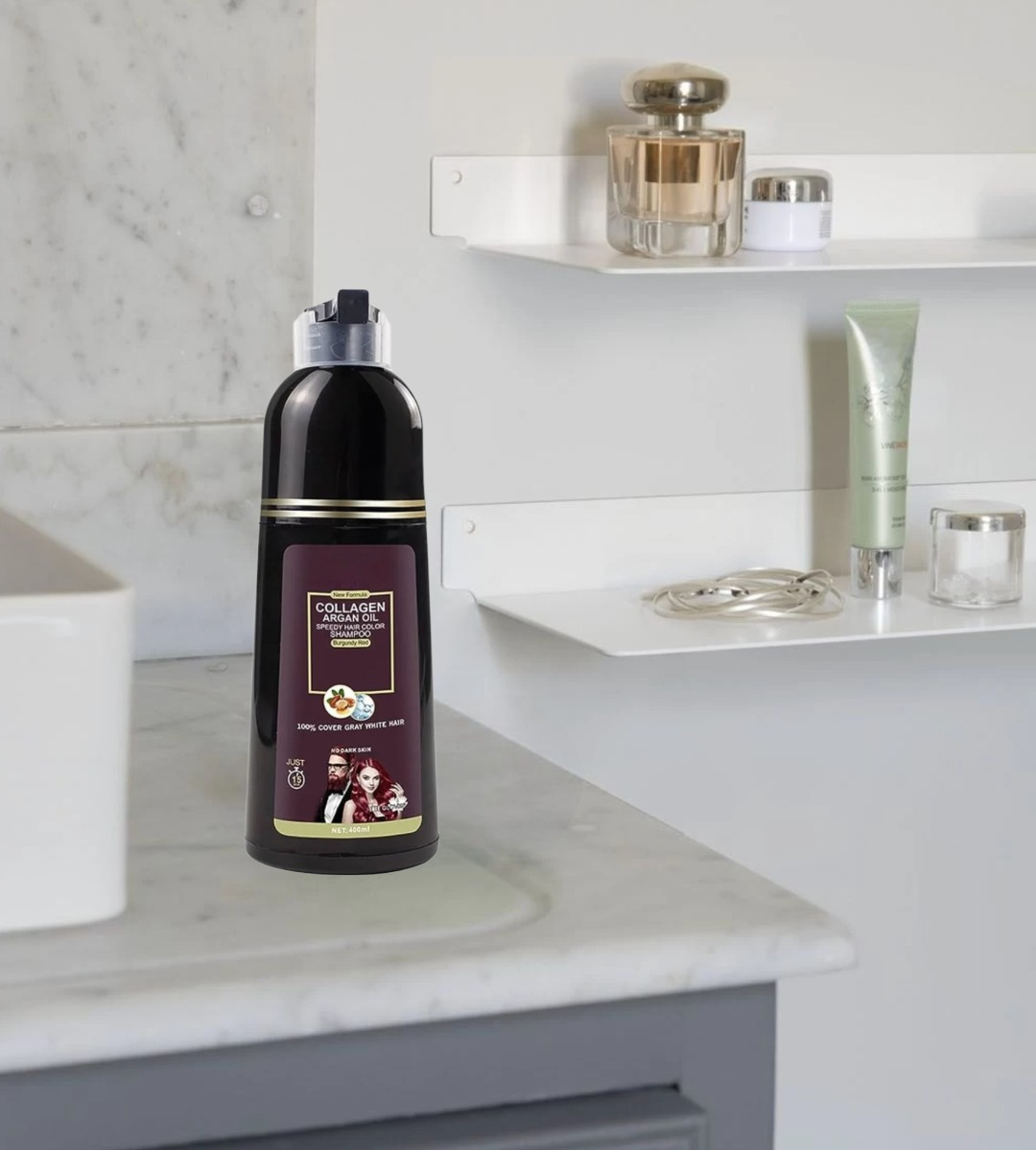 SHAMPOO TINTE ROJO CUBRE CANAS SUAVIZA REPARA CABELLO JHN - 10