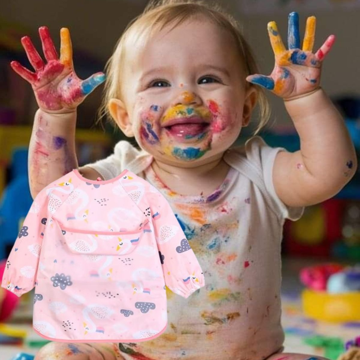 SET 2 BABEROS CON MANGAS IMPERMEABLE PINTURA NIÑO NIÑO LAU - 4