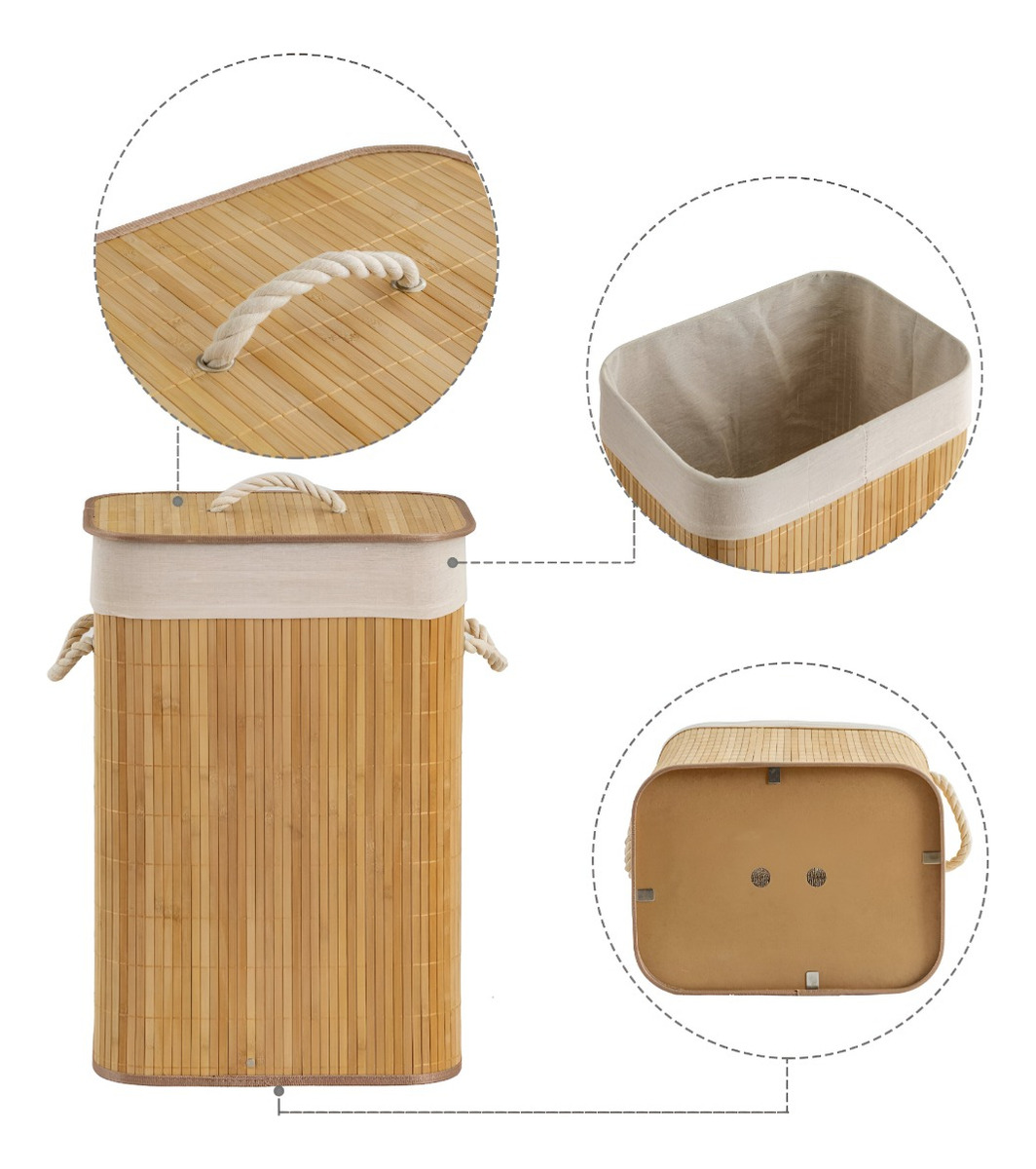 CESTA ROPA ECOLÓGICA RECTANGULAR BAMBÚ TAPA NATURAL JHN - 3