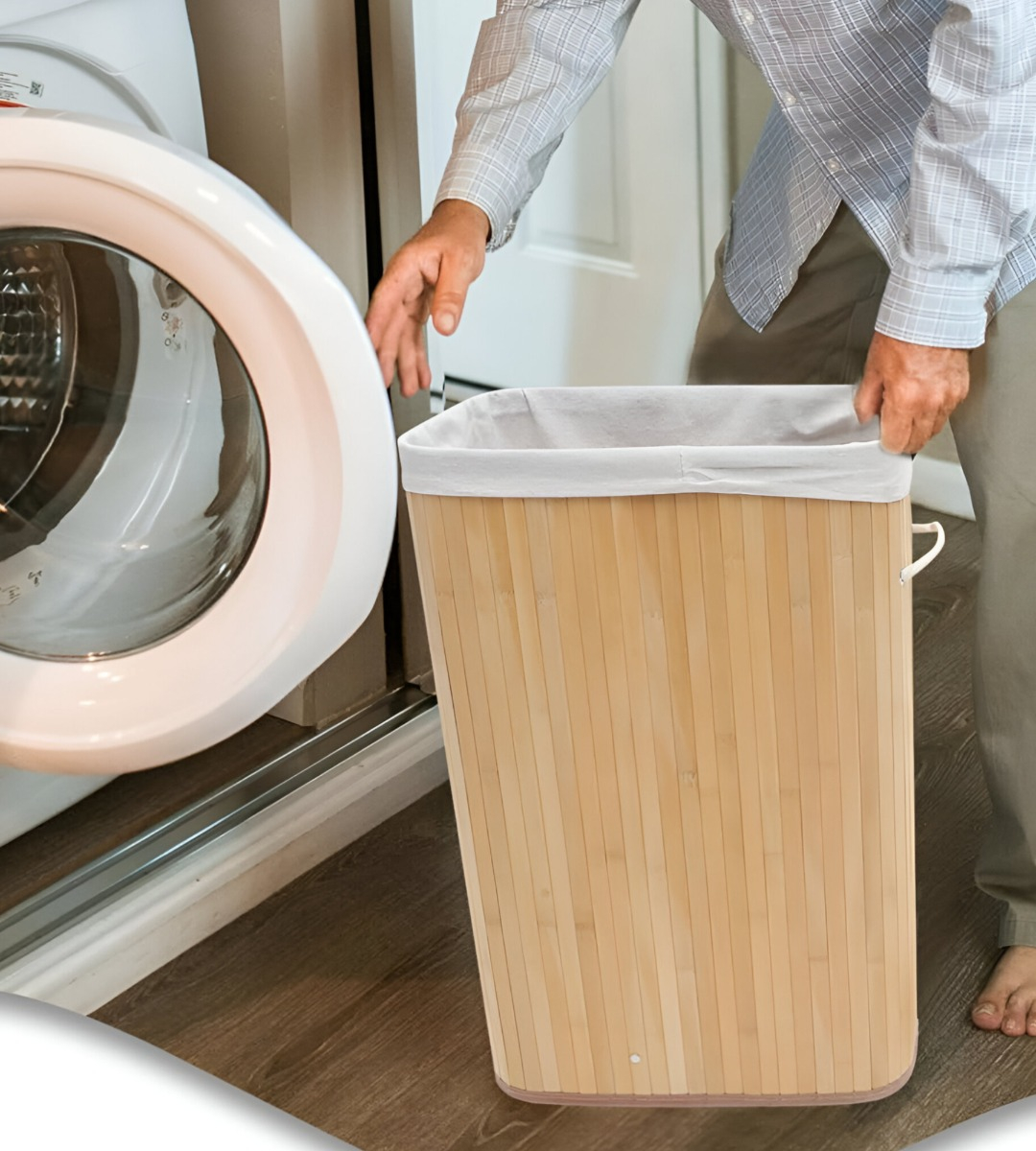 CESTA ROPA ECOLÓGICA RECTANGULAR BAMBÚ TAPA NATURAL JHN - 7