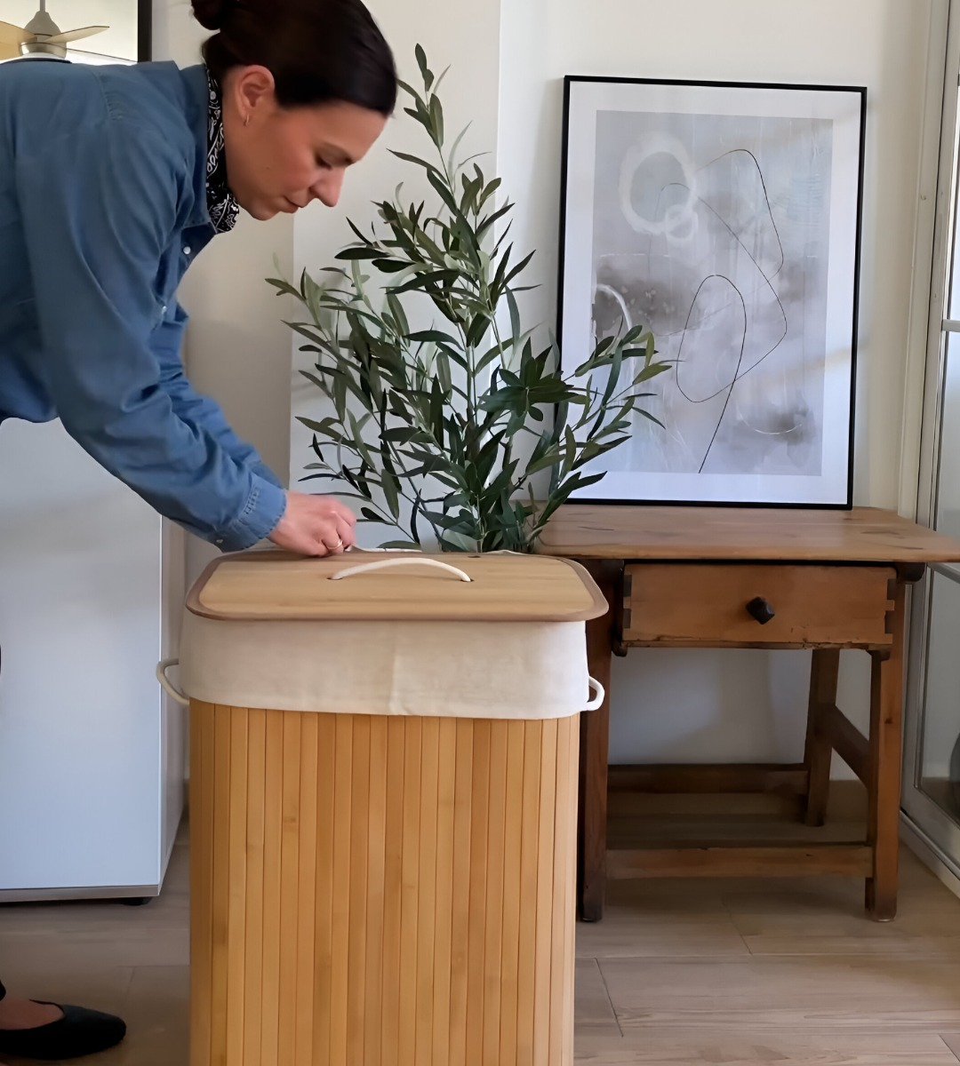 CESTA ROPA ECOLÓGICA RECTANGULAR BAMBÚ TAPA NATURAL JHN - 8