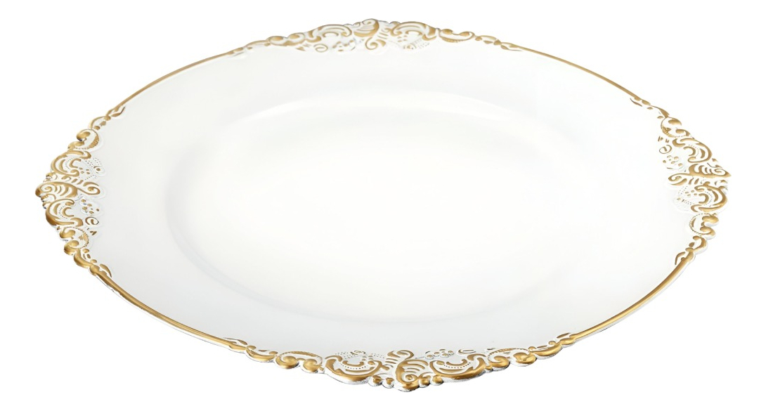 SET 3 BAJO PLATO BASE DECORATIVO BLANCO Y BORDE DORADO JHN - 1