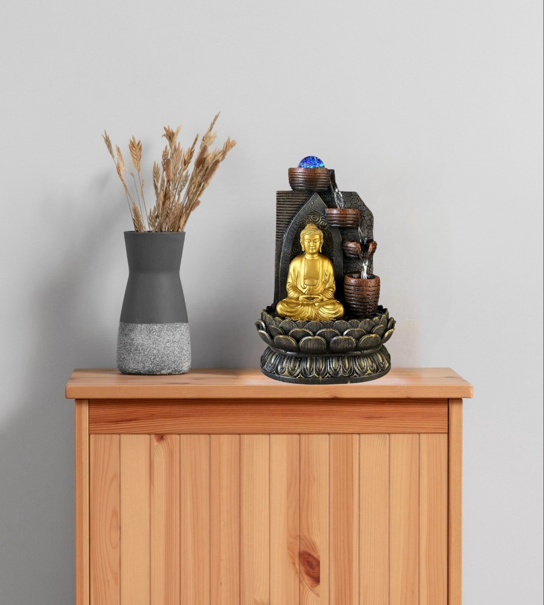 FUENTE AGUA MESA BUDA LUZ DECORACIÓN RELAJACIÓN HOGAR JHN - 7