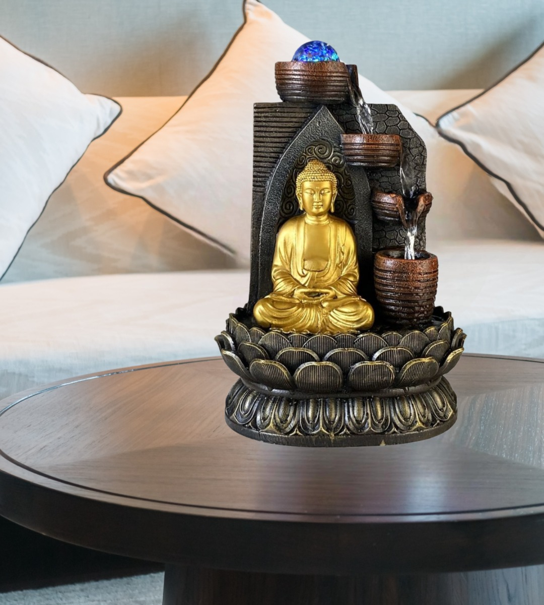 FUENTE AGUA MESA BUDA LUZ DECORACIÓN RELAJACIÓN HOGAR JHN - 8