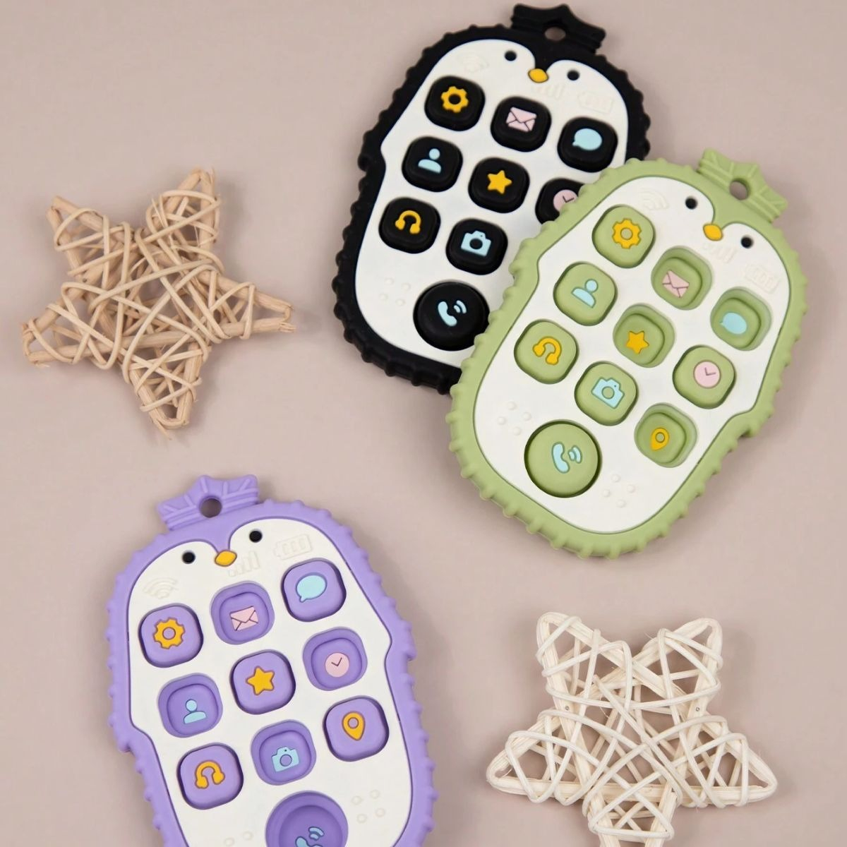 SET 3 MORDEDOR SILICONA SUAVE DISEÑO PINGÜINO BEBES LAU - 6
