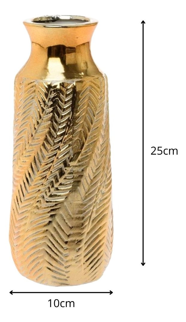FLORERO JARRÓN DECORATIVO DORADO TEXTURA RELIEVE MODERNO JHN - 2
