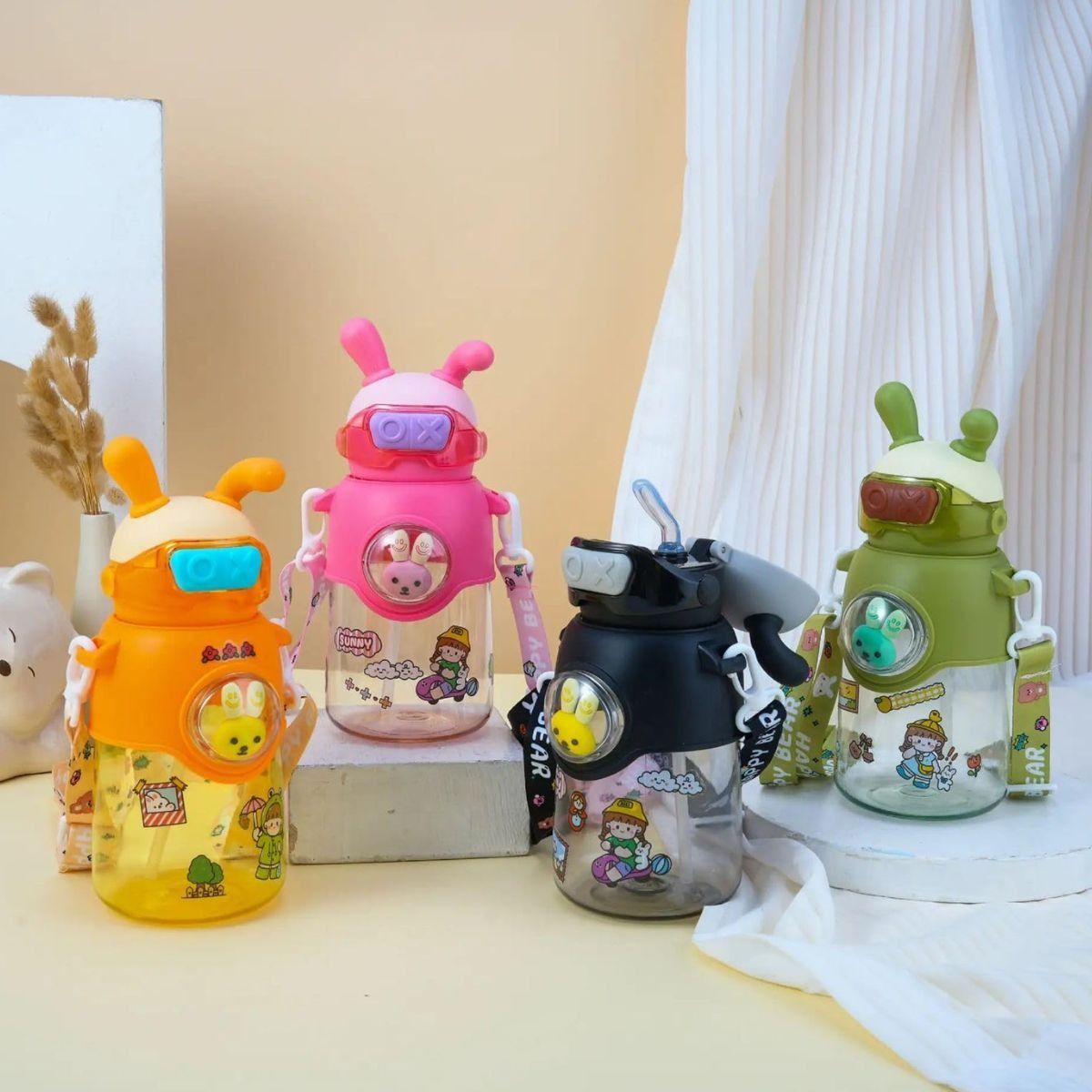 SET 2 BOTELLAS AGUA INFANTIL DIVERTIDO CORREA AJUSTABLE LAU - 2