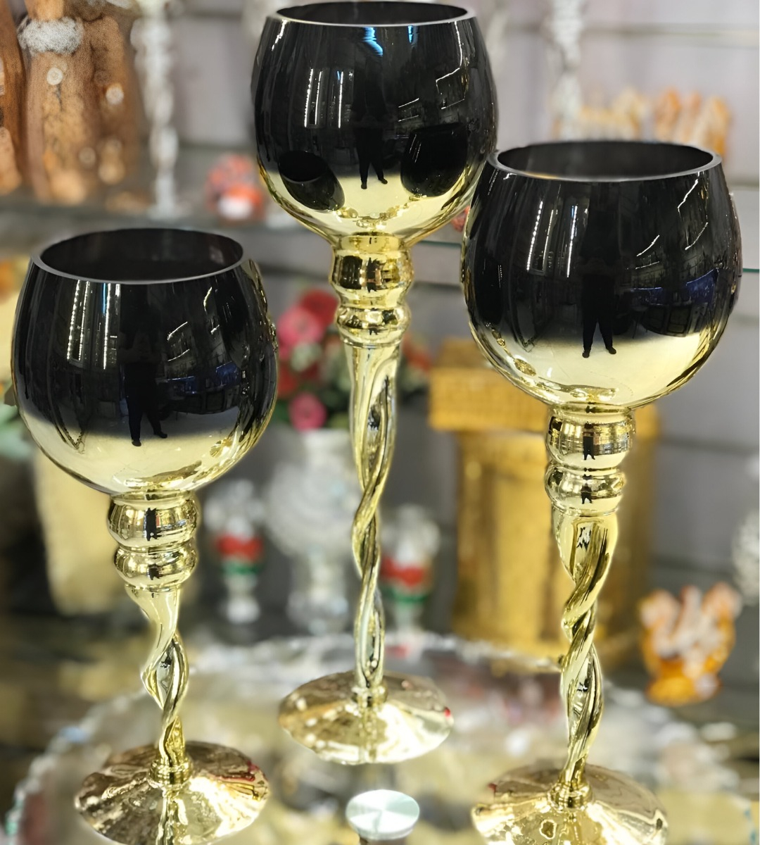 JUEGO 3 PORTAVELAS DECORATIVO CANDELABRO MODERNO COPAS JHN - 10