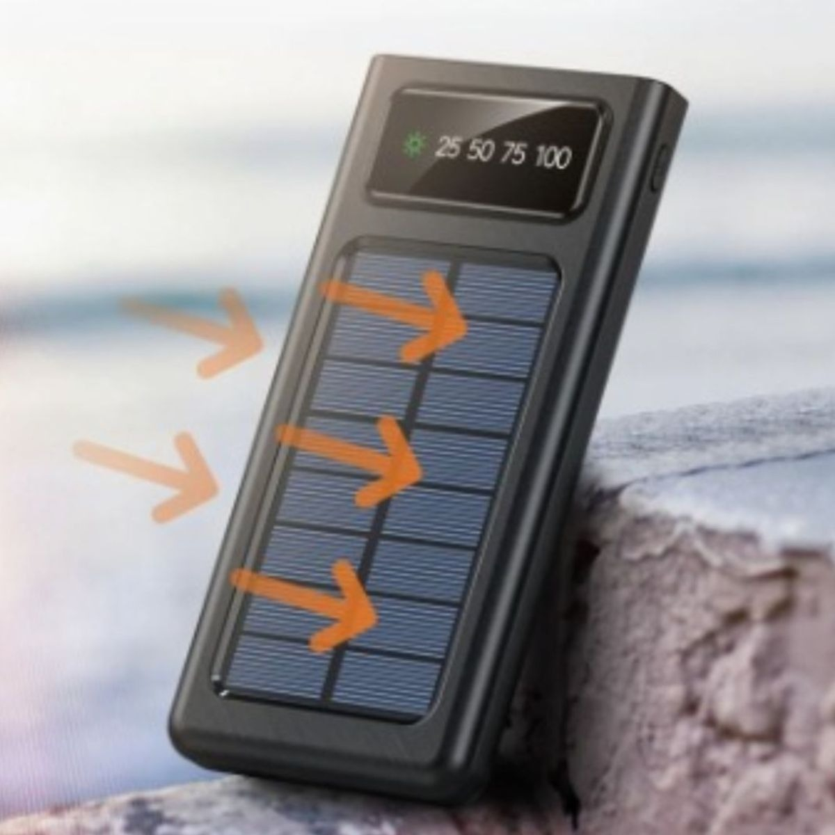 CARGADOR PORTATIL SOLAR DOBLE PUERTO USB PANTALLA LED JHN - 4