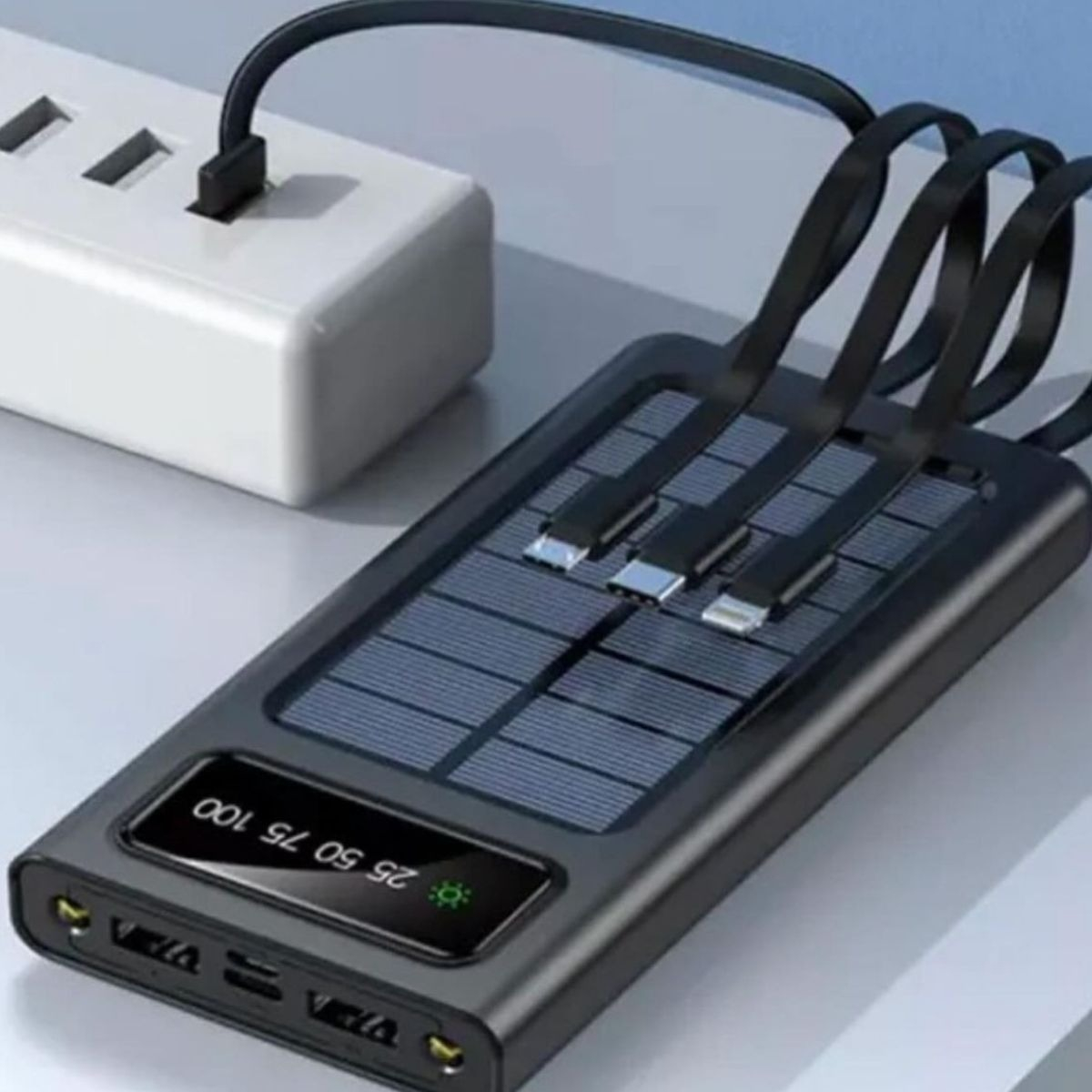 CARGADOR PORTATIL SOLAR DOBLE PUERTO USB PANTALLA LED JHN - 6