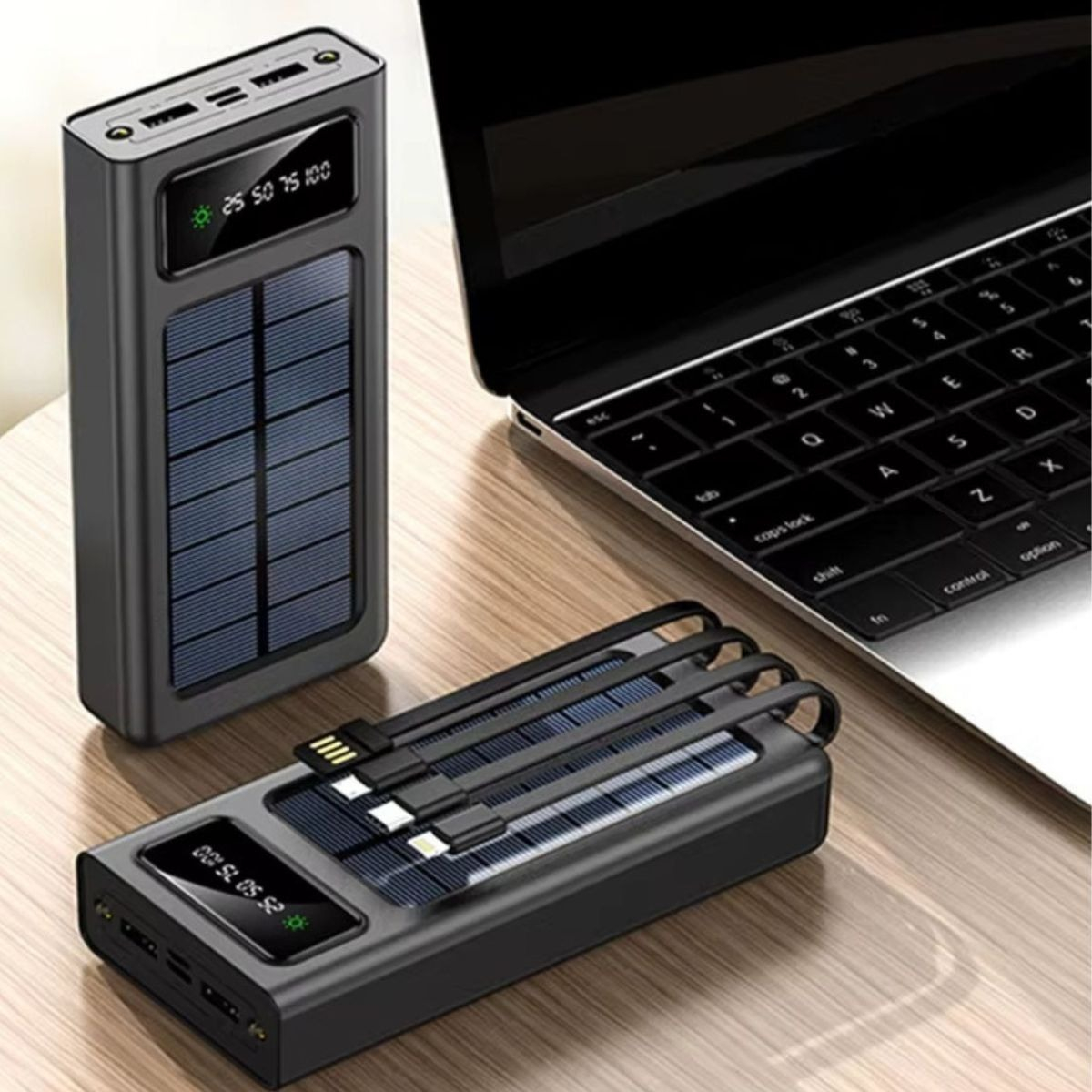 CARGADOR PORTATIL SOLAR DOBLE PUERTO USB PANTALLA LED JHN - 7