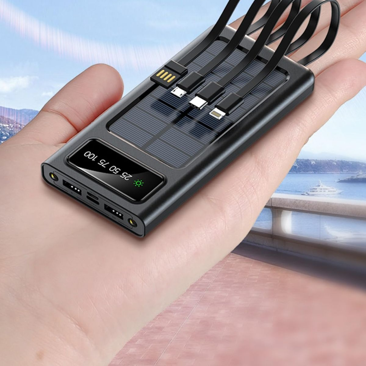 CARGADOR PORTATIL SOLAR DOBLE PUERTO USB PANTALLA LED JHN - 8