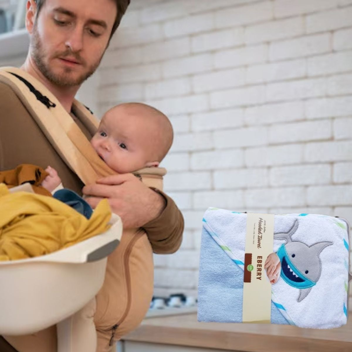 TOALLA DE BAÑO CON CAPUCHA + GUANTE SUAVE BEBE LAU - 5