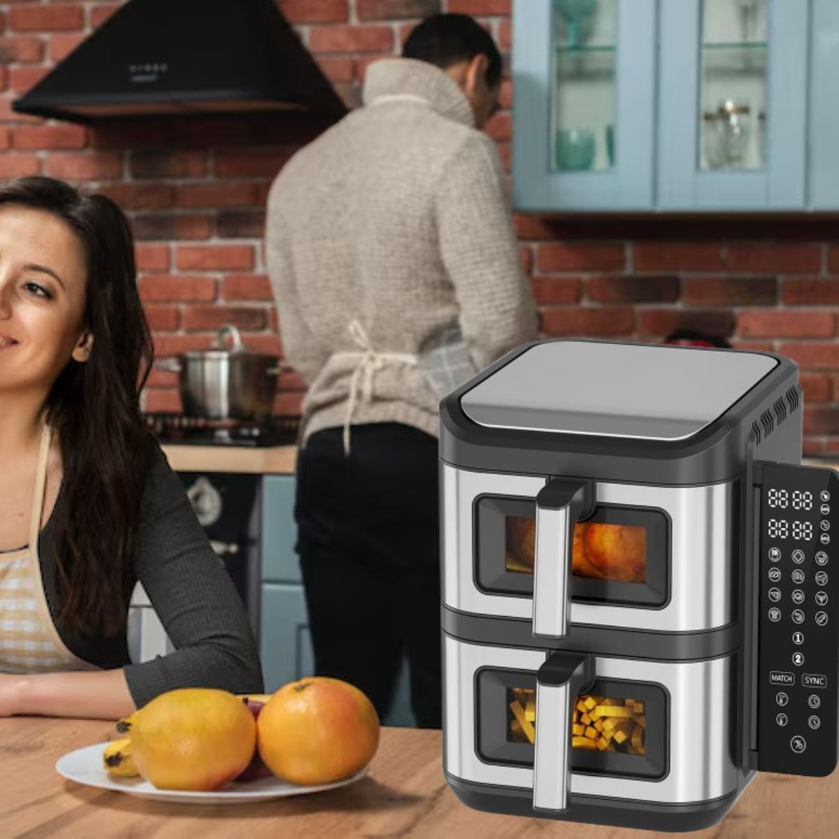 FREIDORA DE AIRE DUAL 12L DOBLE PANTALLA DIGITAL COCINA LAU - 7