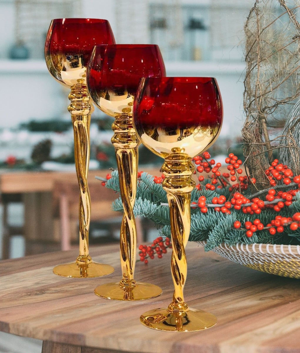 SET PORTAVELAS DECORATIVOS COPA ELEGANCIA HOGAR JHN - 5