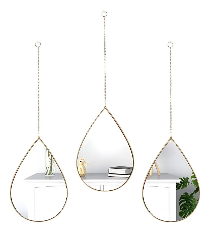 SET 3 ESPEJO LAGRIMA DECORATIVO PARED GOTA HOGAR JHN - 1