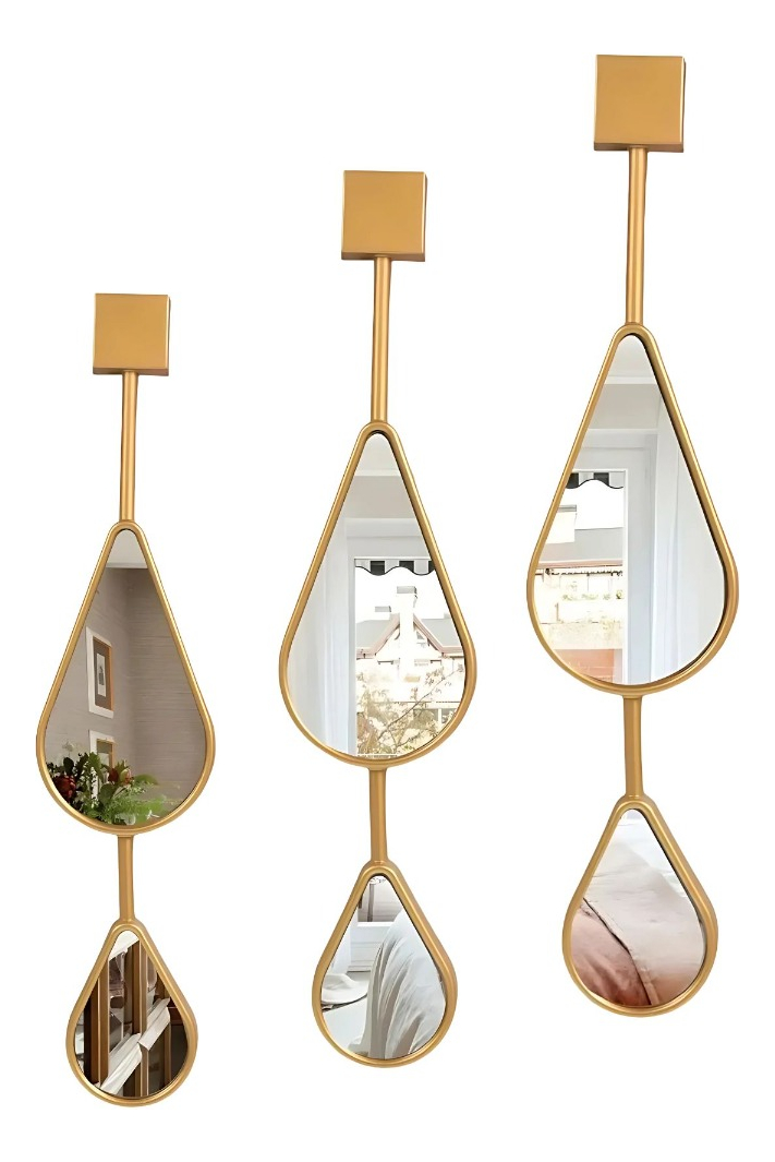 SET 3 ESPEJO DECORATIVO PARED LAGRIMA GOTA HOGAR JHN - 1