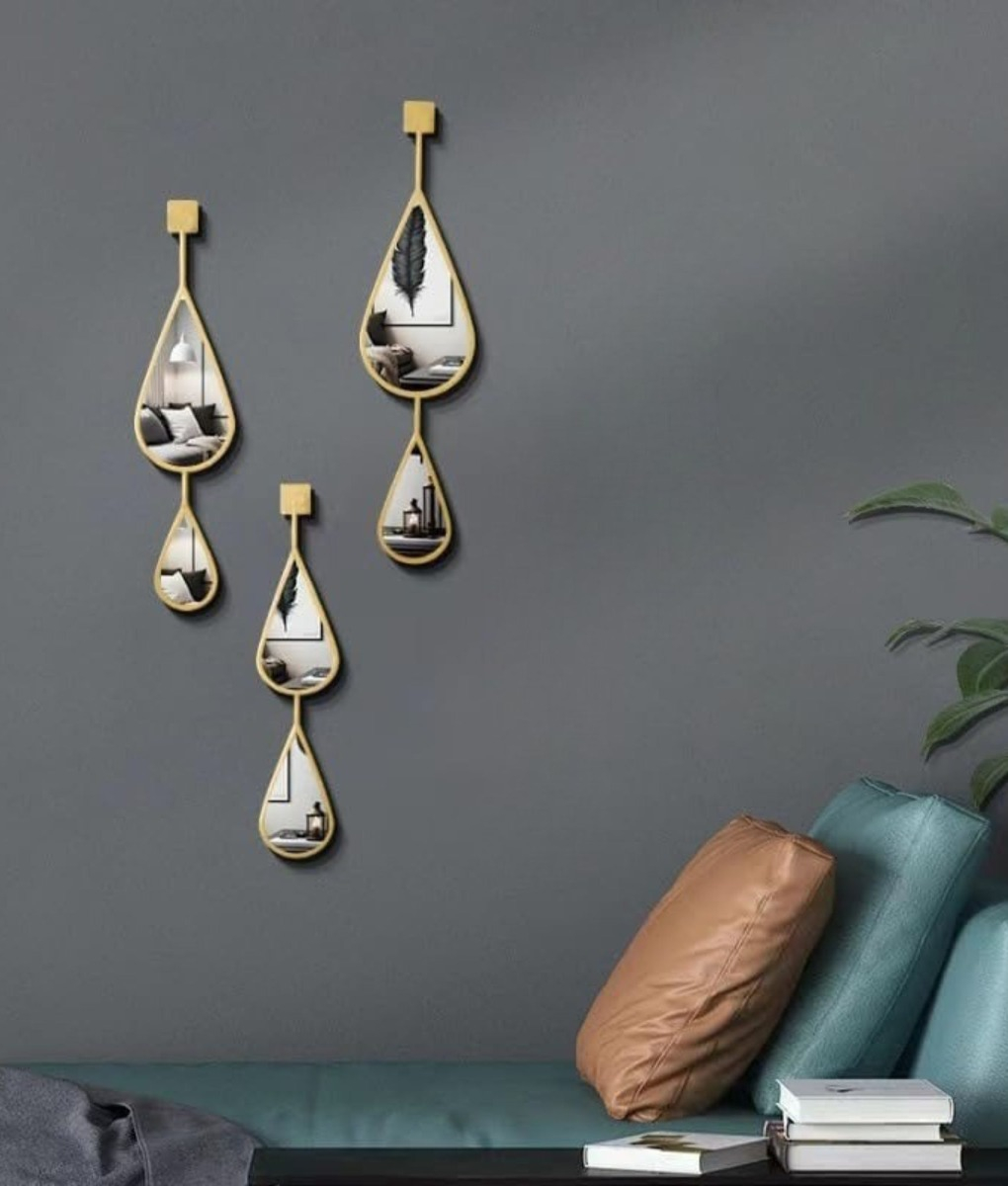 SET 3 ESPEJO DECORATIVO PARED LAGRIMA GOTA HOGAR JHN - 8
