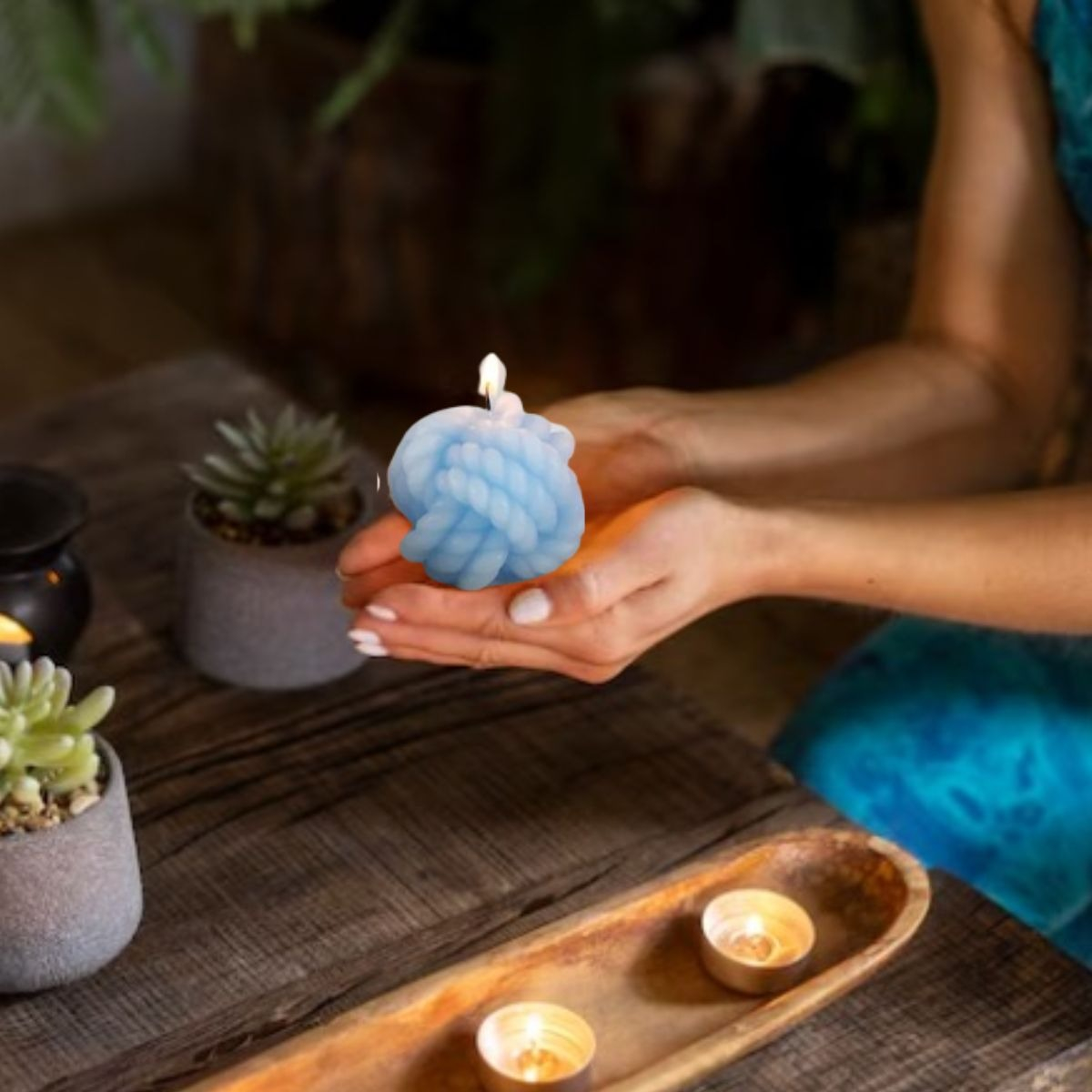 SET 4 VELAS AROMATICAS DECORATIVA FORMA BOLA HILO LAU - 2