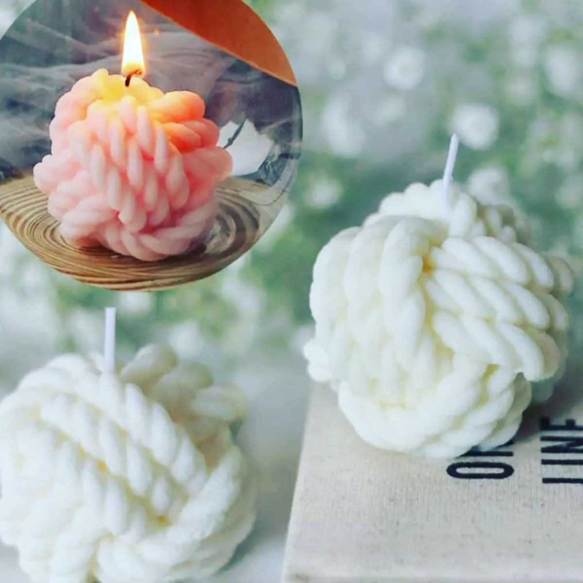 SET 4 VELAS AROMATICAS DECORATIVA FORMA BOLA HILO LAU - 3