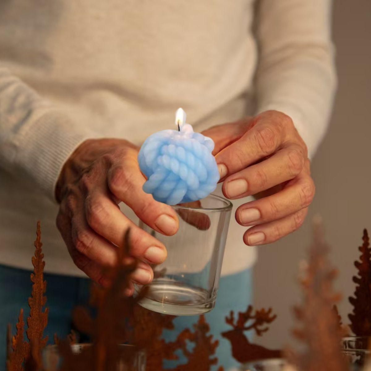 SET 4 VELAS AROMATICAS DECORATIVA FORMA BOLA HILO LAU - 5