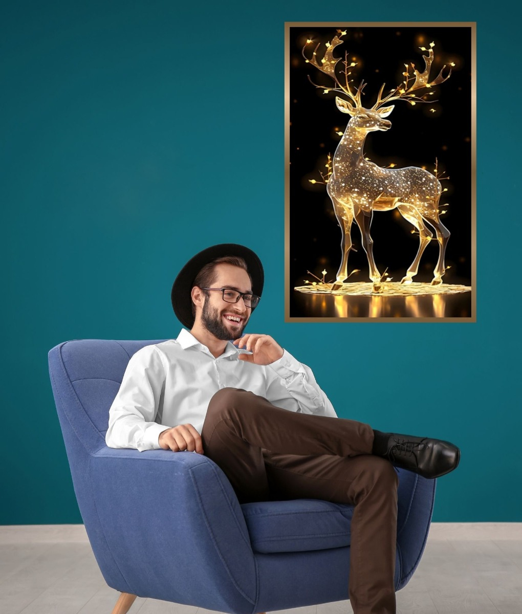 CUADRO DECORATIVO ARTE CIERVO ILUMINADO ELEGANCIA PARED JHN - 3