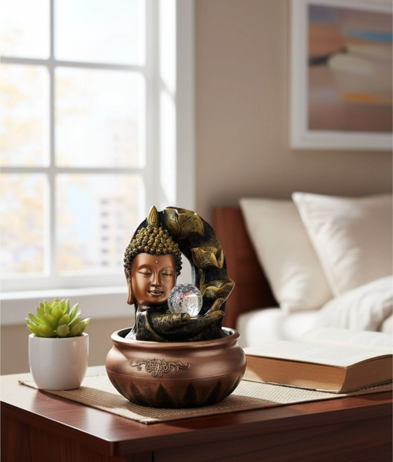FUENTE AGUA BUDA MONJE ADORNO DECORATIVO MESA HOGAR JHN - 8