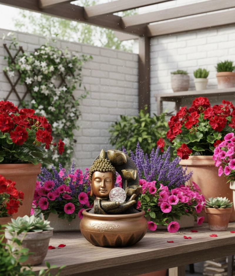 FUENTE AGUA BUDA MONJE ADORNO DECORATIVO MESA HOGAR JHN - 9