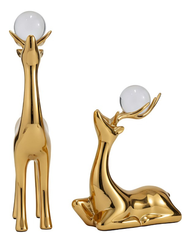FIGURA DECORATIVA ADORNO PAREJA CIERVOS ESTILIZADOS JHN - 3