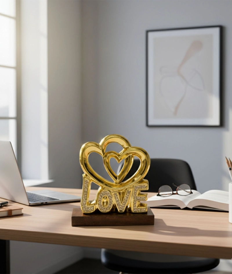 FIGURA DECORATIVA ADORNO CORAZONES LOVE ESTATUA JHN - 2