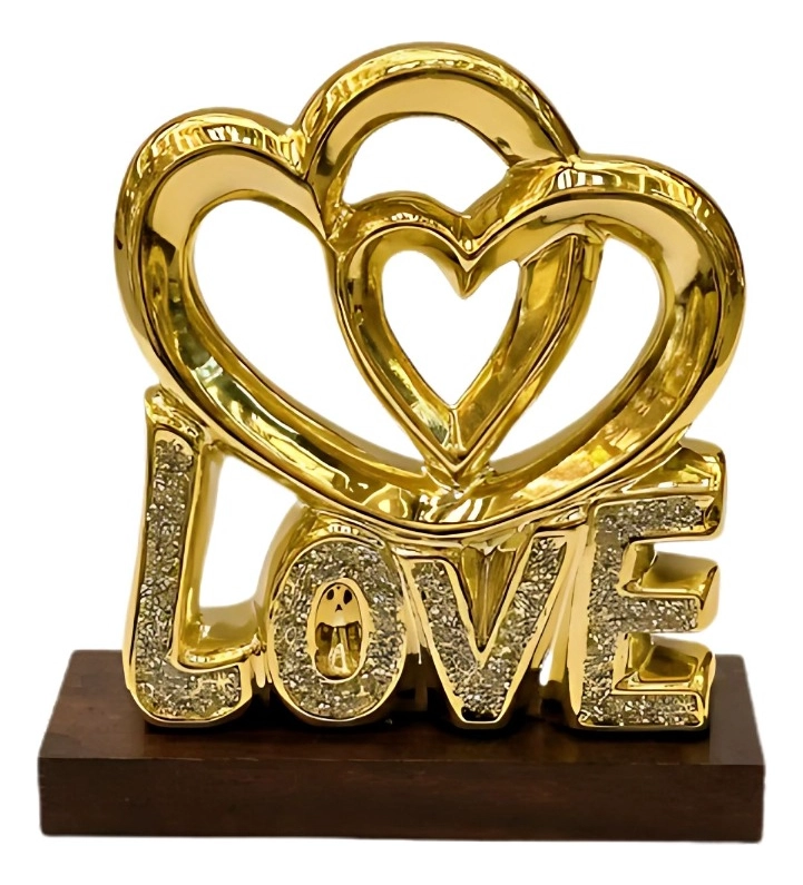 FIGURA DECORATIVA ADORNO CORAZONES LOVE ESTATUA JHN - 3