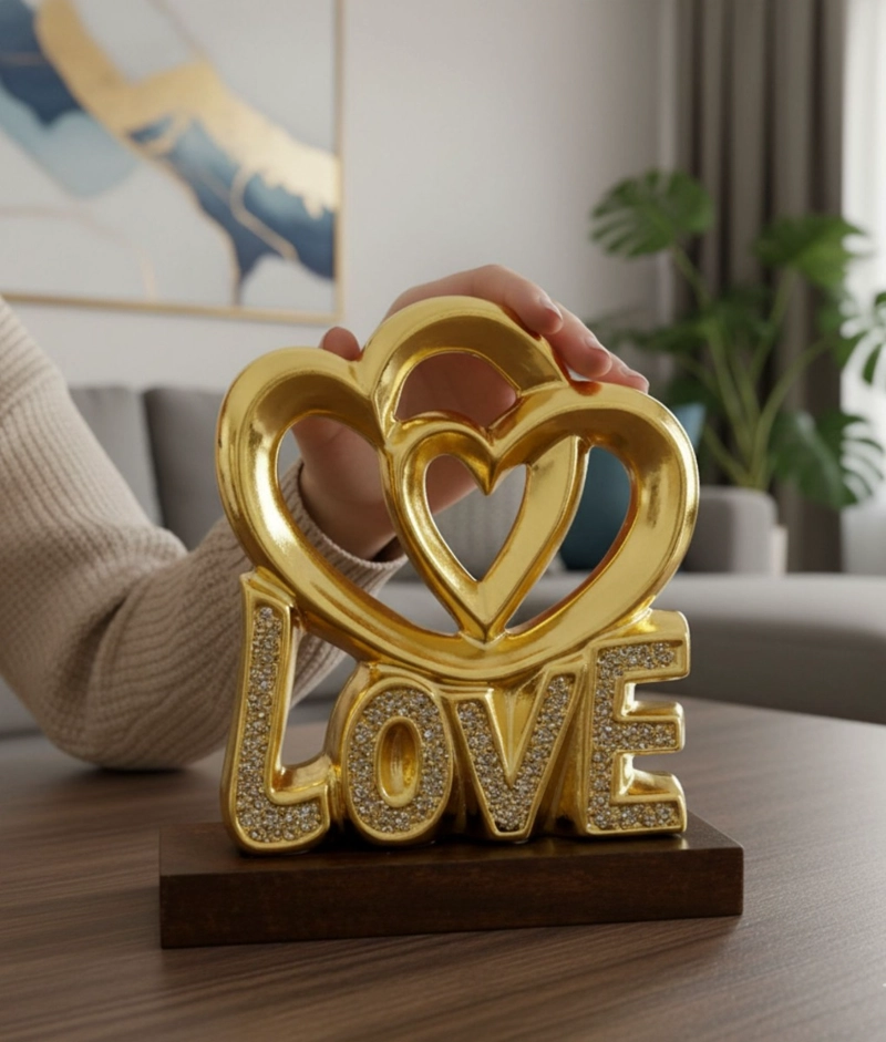 FIGURA DECORATIVA ADORNO CORAZONES LOVE ESTATUA JHN - 4
