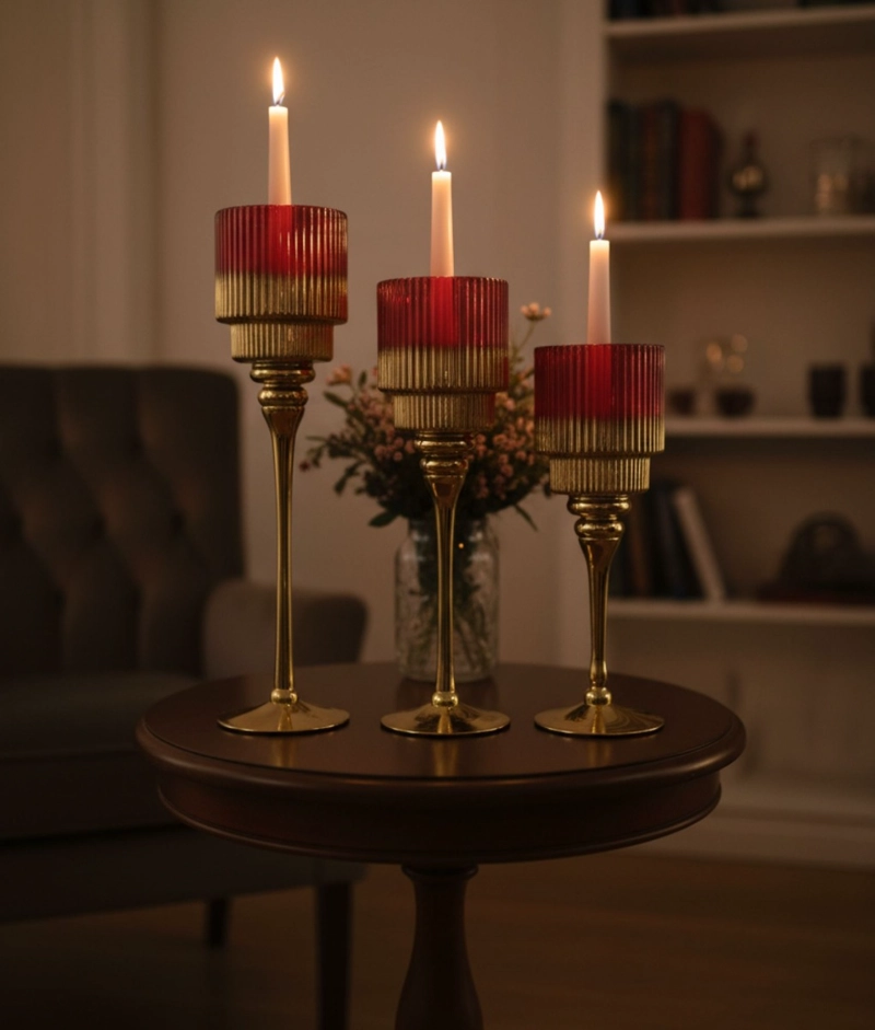 SET 3 PORTAVELAS CANDELABRO DECORATIVO ADORNO FUNCIONAL JHN - 2
