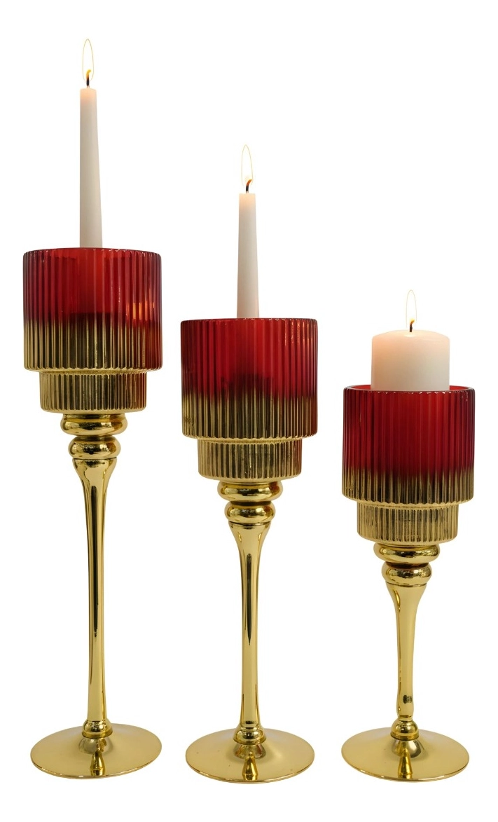 SET 3 PORTAVELAS CANDELABRO DECORATIVO ADORNO FUNCIONAL JHN - 3