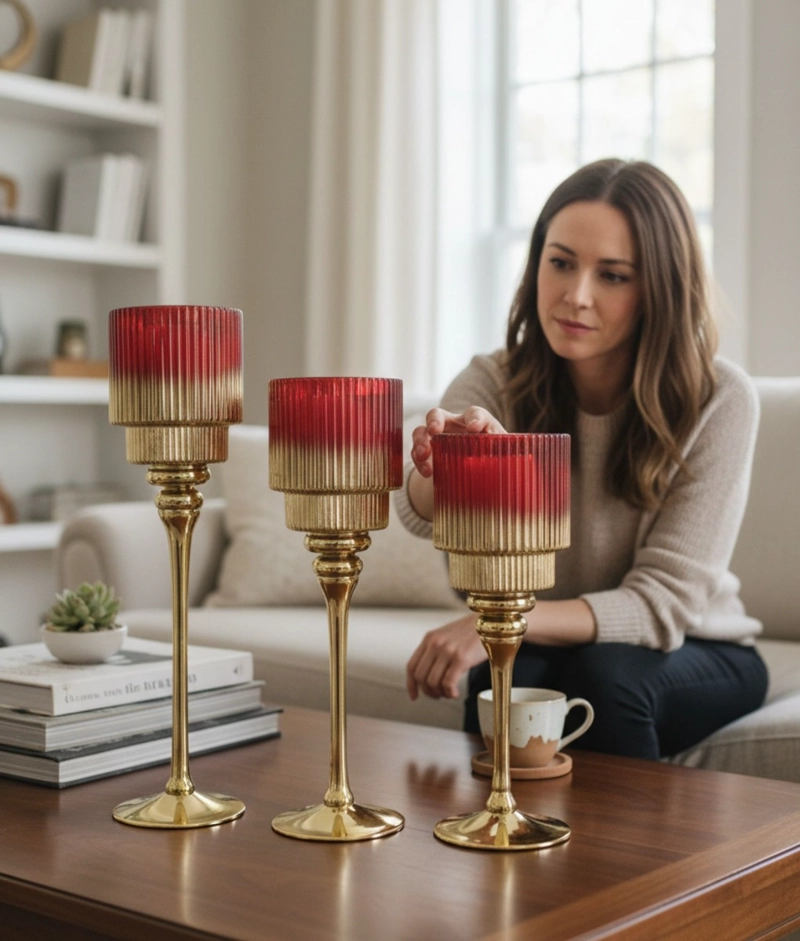 SET 3 PORTAVELAS CANDELABRO DECORATIVO ADORNO FUNCIONAL JHN - 4