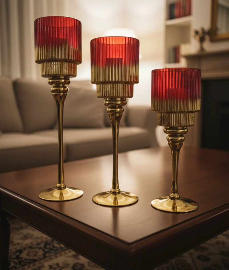 SET 3 PORTAVELAS CANDELABRO DECORATIVO ADORNO FUNCIONAL JHN - 9
