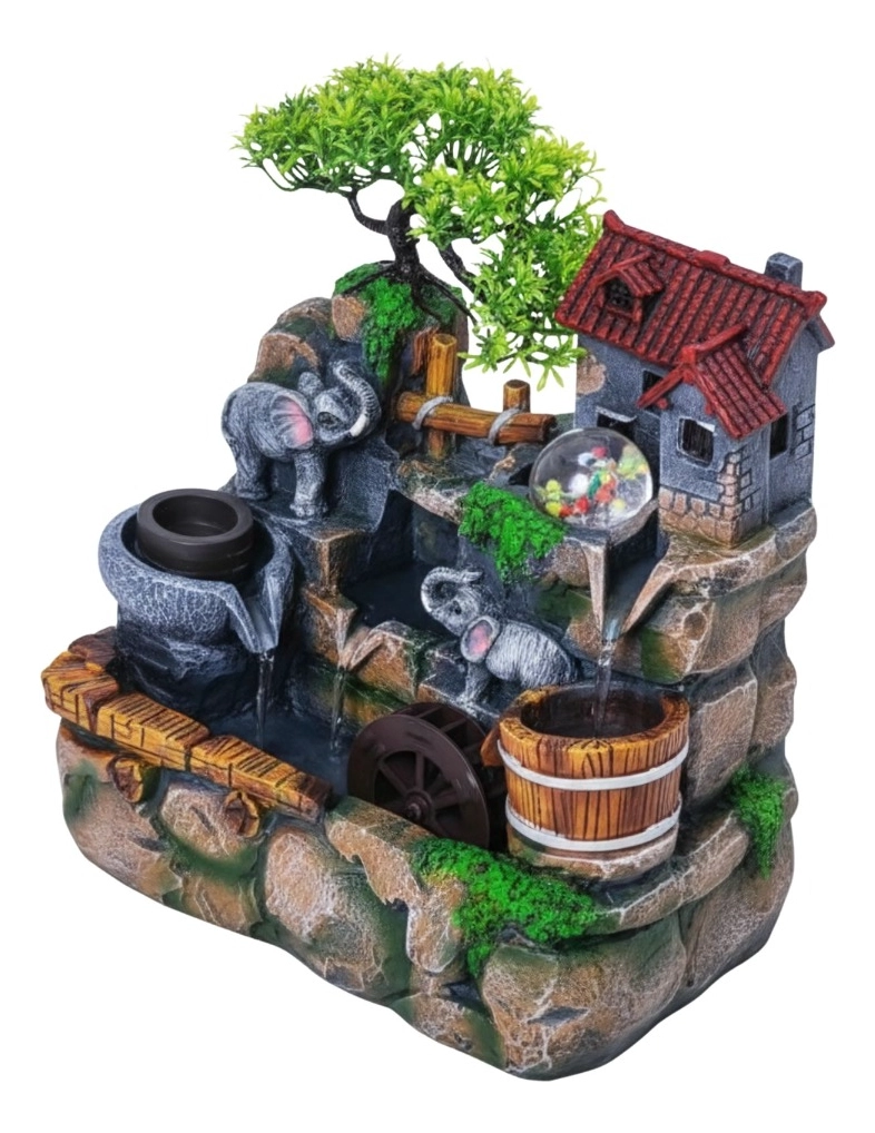 FUENTE AGUA ELEFANTES ADORNO MESA DECORATIVO HOGAR JHN - 3