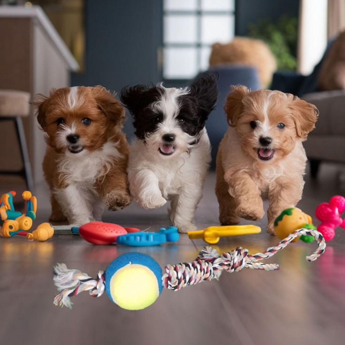 SET 4 JUGUETES DE CUERDA PELOTA DIVERTIDO MASCOTA PERROS LAU - 5