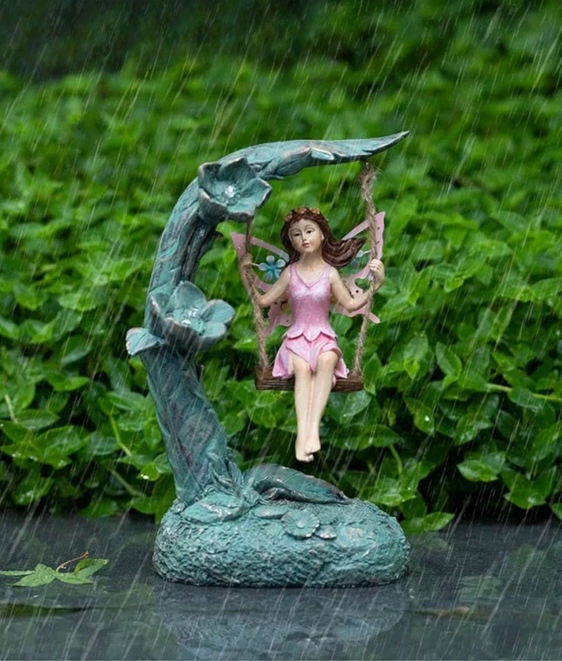FIGURA DECORATIVA HADA COLUMPIO JARDIN ADORNO SOLAR JHN - 2