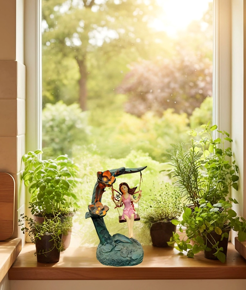 FIGURA DECORATIVA HADA COLUMPIO JARDIN ADORNO SOLAR JHN - 7