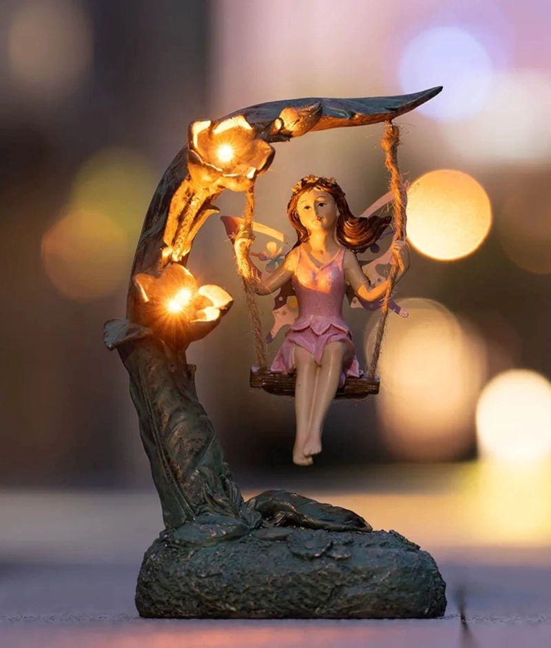 FIGURA DECORATIVA HADA COLUMPIO JARDIN ADORNO SOLAR JHN - 10
