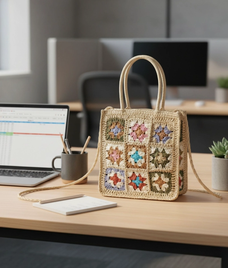 CARTERA BOLSO MANO TEJIDO CROCHET MODERNO VERSATIL JHN - 6
