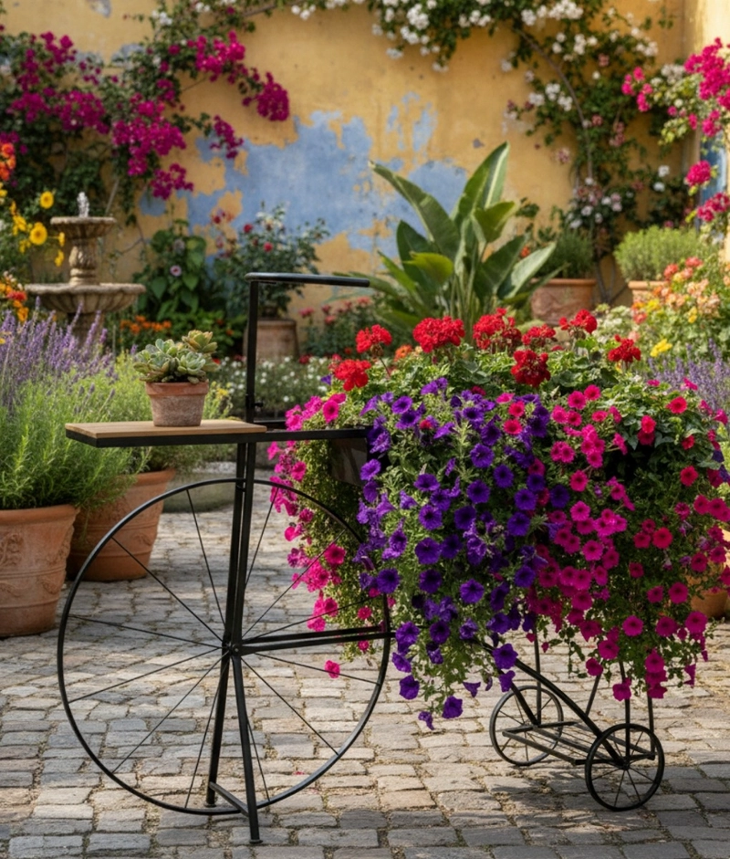 PORTA MACETAS DISEÑO BICICLETA ADORNO JARDINERIA SOPORTE JHN - 5