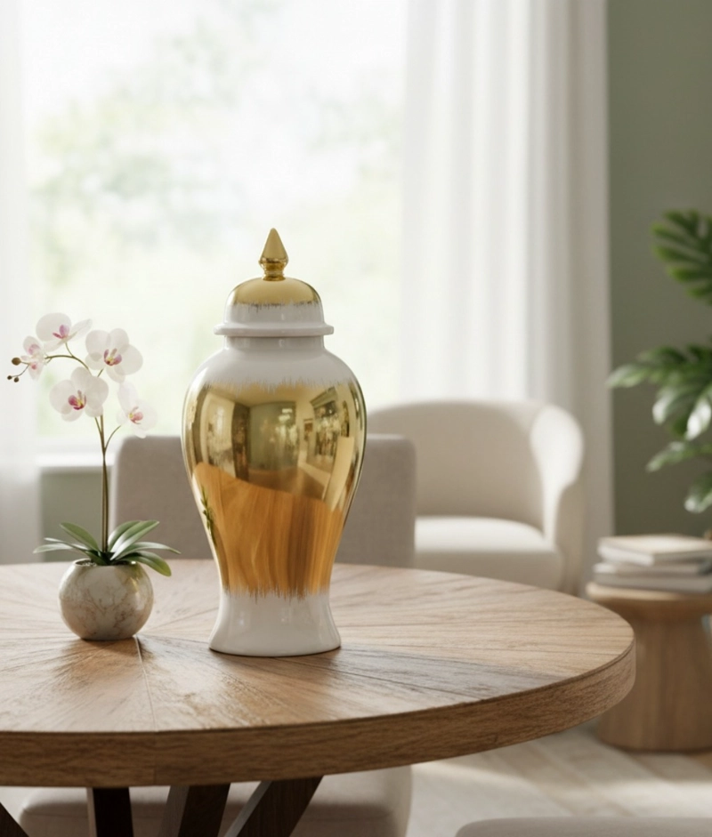 POTICHE DECORATIVO TAPA ESTILO GLAMOUR REGENCIA LUJO JHN - 8