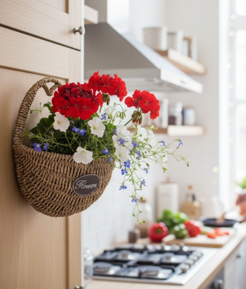 FLORERO DECORATIVO CESTA TEJIDA COLGANTE RUSTICO PARED JHN - 8